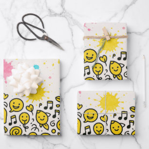 Seamless Doodle Art Border in Yellow and Black Ink Wrapping Paper Sheet