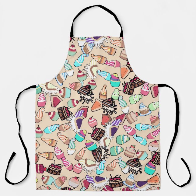 Seamless doodle cake pattern pattern. Hand drawn b Apron (Front)