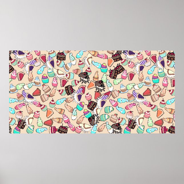 Seamless doodle cake pattern pattern. Hand drawn b Poster (Front)