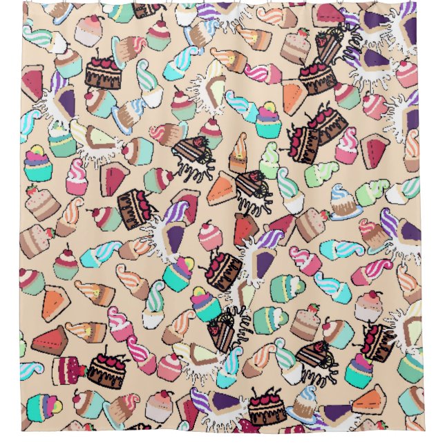 Seamless doodle cake pattern pattern. Hand drawn b Shower Curtain (Front)