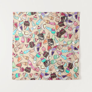 Seamless doodle cake pattern pattern. Hand drawn b Tapestry