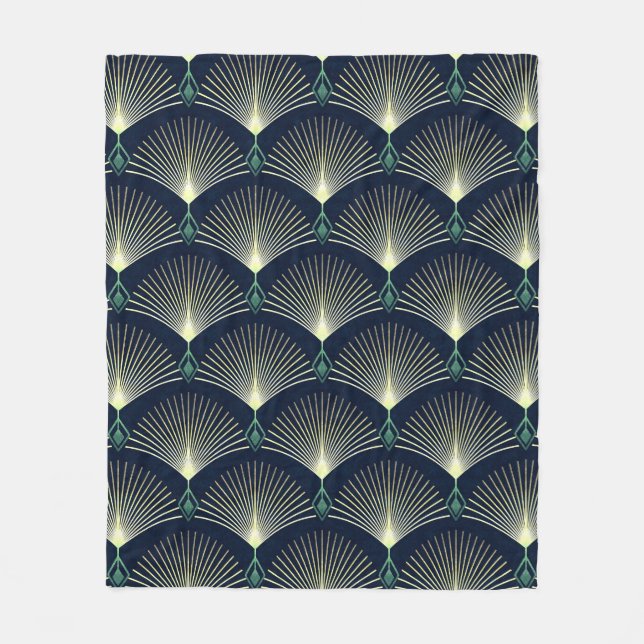 Seamless elegant geometric pattern. Blue Art Deco. Fleece Blanket (Front)