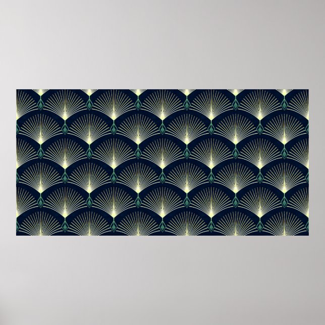 Seamless elegant geometric pattern. Blue Art Deco. Poster (Front)