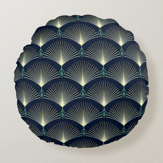 Seamless elegant geometric pattern. Blue Art Deco. Round Cushion (Front)
