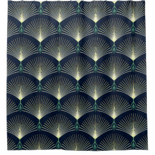 Seamless elegant geometric pattern. Blue Art Deco. Shower Curtain
