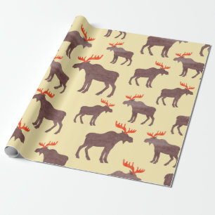 Seamless elk pattern. Vintage watercolor moose sil Wrapping Paper
