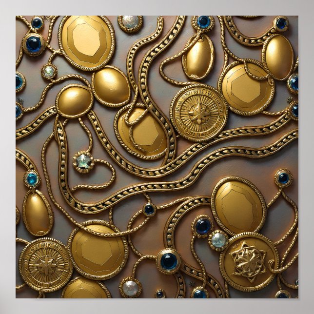 Seamless Embossed Gold Silver Fabric / Wallpaper Poster (Front)
