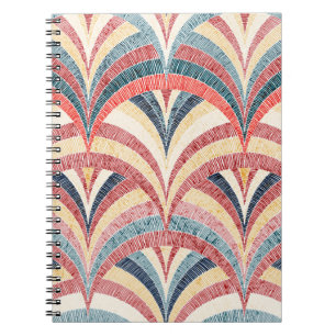Seamless embroidered pattern. Wavy bohemian print. Notebook
