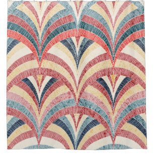 Seamless embroidered pattern. Wavy bohemian print. Shower Curtain