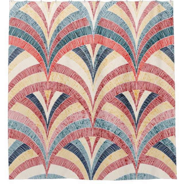 Seamless embroidered pattern. Wavy bohemian print. Shower Curtain (Front)