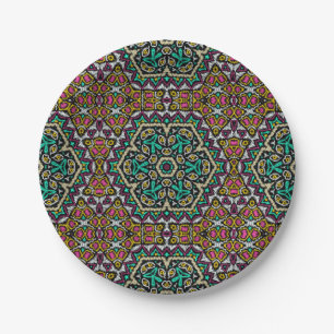 Seamless embroidery tribal ethno boho ornamental t paper plate