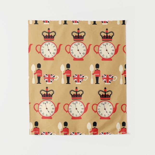 seamless english tea time pattern tapestry (Front)