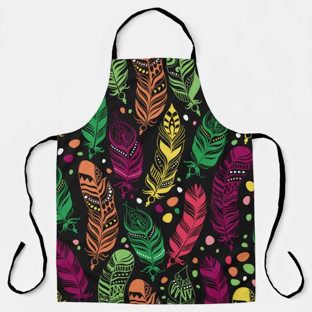 Seamless ethnic feathers, vibrant pattern. apron (Front)