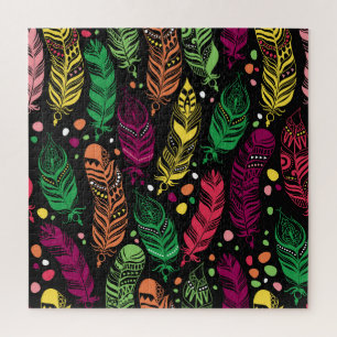Seamless ethnic feathers, vibrant pattern. jigsaw puzzle