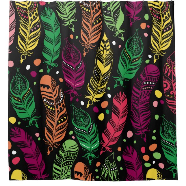 Seamless ethnic feathers, vibrant pattern. shower curtain (Front)