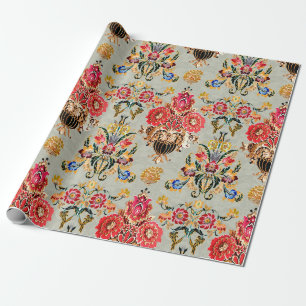 seamless ethnic mughal floral pattern on backgroun wrapping paper