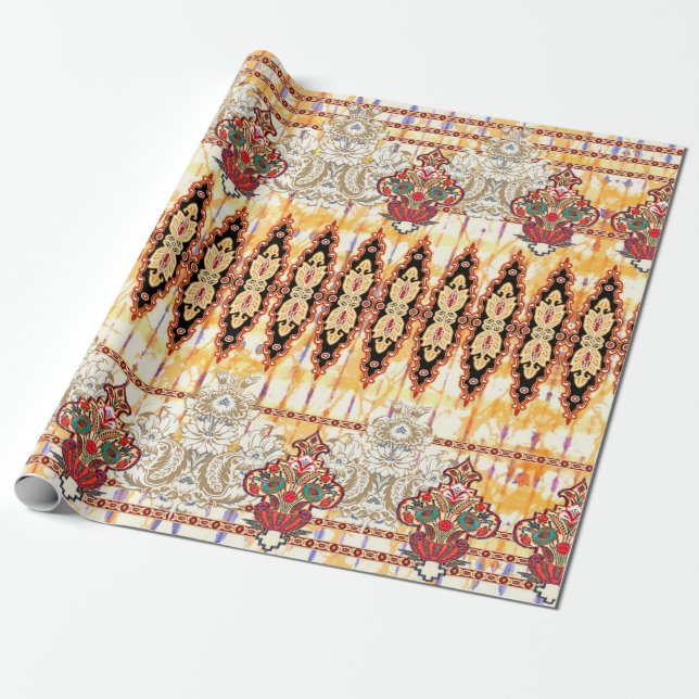 Seamless ethnic mughal floral pattern wrapping paper (Unrolled)