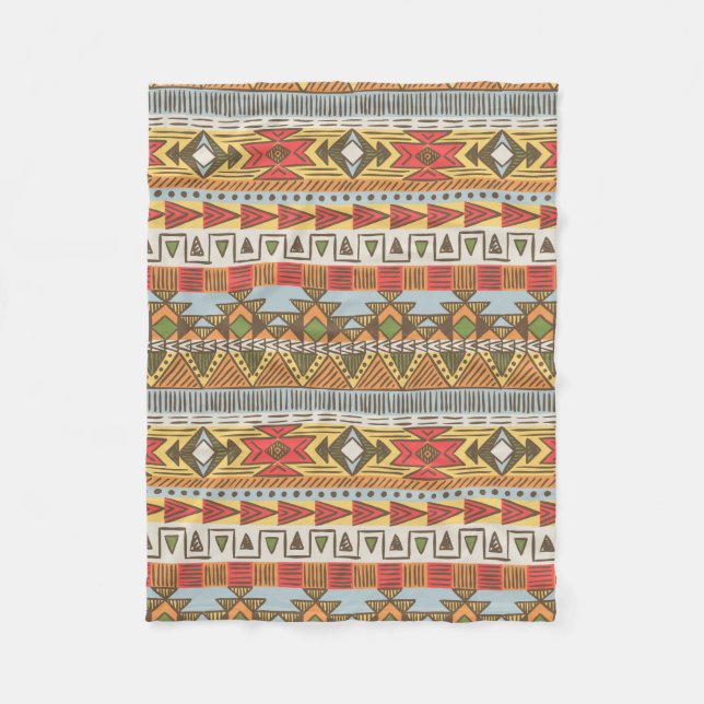 Seamless ethnic pattern in bright colours fleece blanket (Front)