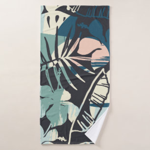 Seamless exotic pattern with tropical plants and a bath towel