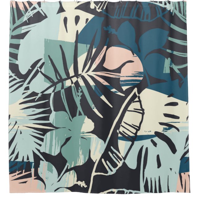 Seamless exotic pattern with tropical plants and a shower curtain (Front)
