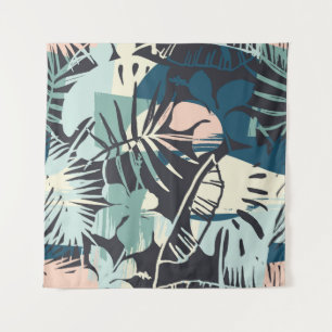 Seamless exotic pattern with tropical plants and a tapestry