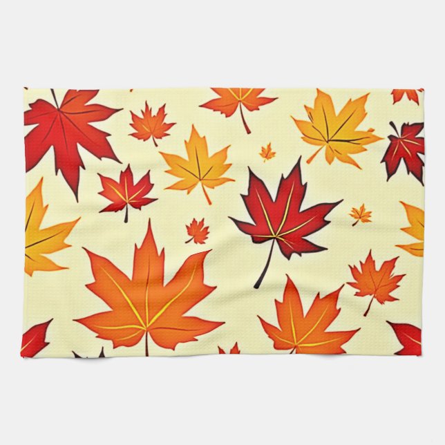 Seamless Fall Foliage Design Tea Towel (Horizontal)