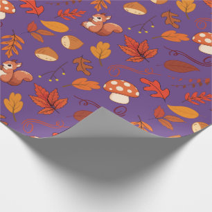 Seamless Fall Wrapping Paper: Squirrel and Leaves Paper