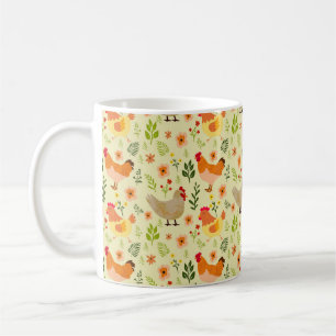 Seamless Farm Chicken and Floral Pattern Coffee Mug