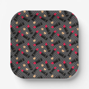 Seamless fashion cosmetic red lipstick polka dots paper plate