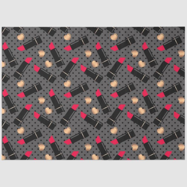 Seamless fashion cosmetic red lipstick polka dots tissue paper (Front)