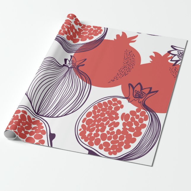 Seamless fashion pattern of pomegranate fruit, hal wrapping paper (Unrolled)