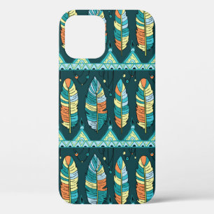 Seamless feather pattern background. Endless colou iPhone 12 Case