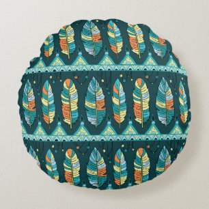 Seamless feather pattern background. Endless colou Round Cushion