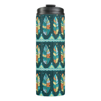 Seamless feather pattern background. Endless colou Thermal Tumbler