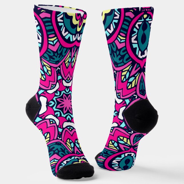 Seamless Festive Boho Mandala Socks (Angled)