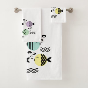 Seamless fish abstract scandinavian modern marine  bath towel set
