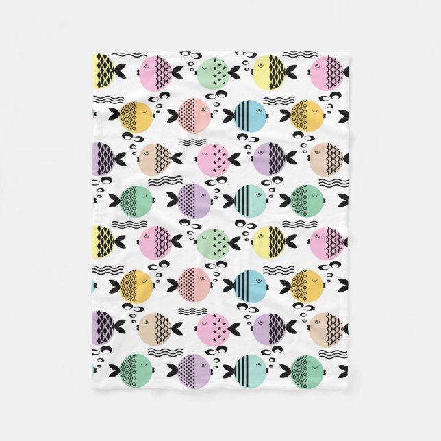 Seamless fish abstract scandinavian modern marine fleece blanket (Front)
