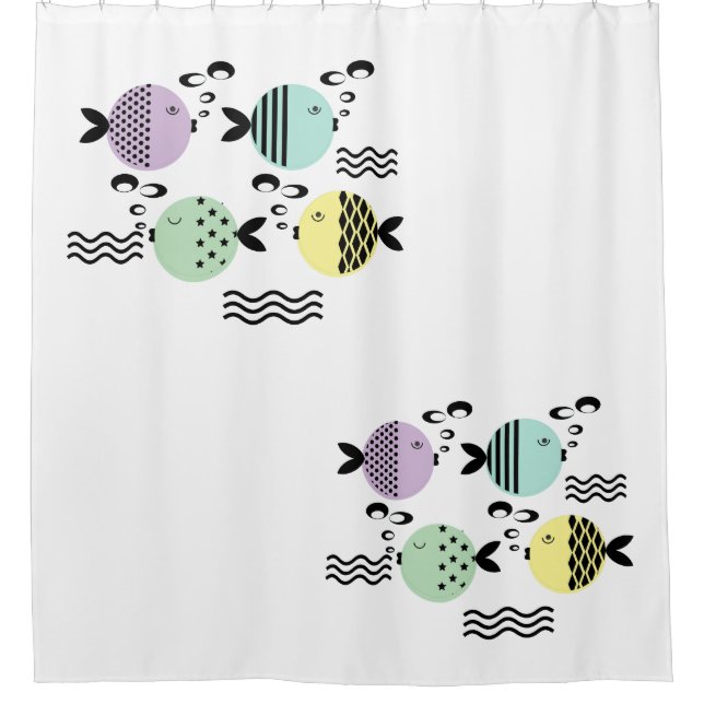 Seamless fish abstract scandinavian modern marine  shower curtain (Front)