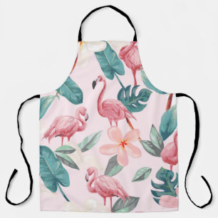 seamless flamingos and tropical flowers illustrati apron