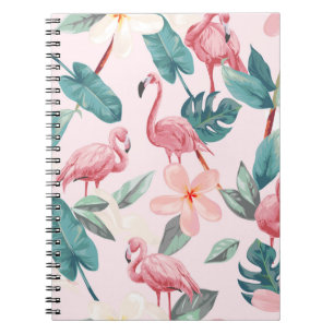 seamless flamingos and tropical flowers illustrati notebook