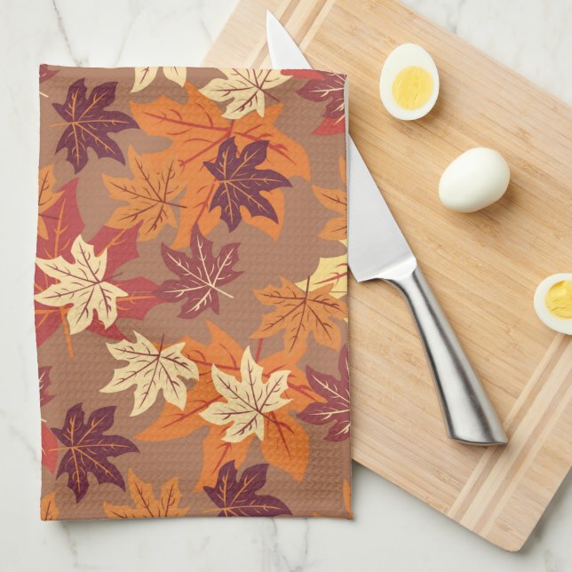 Seamless Floral Autumn Leaves Pattern Tea Towel (Quarter Fold)