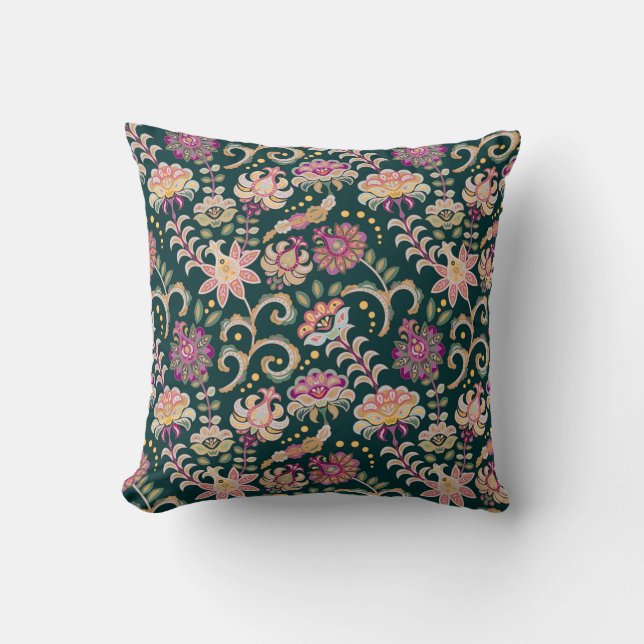 Seamless floral background. Pink flowers and leafs Cushion (Front)