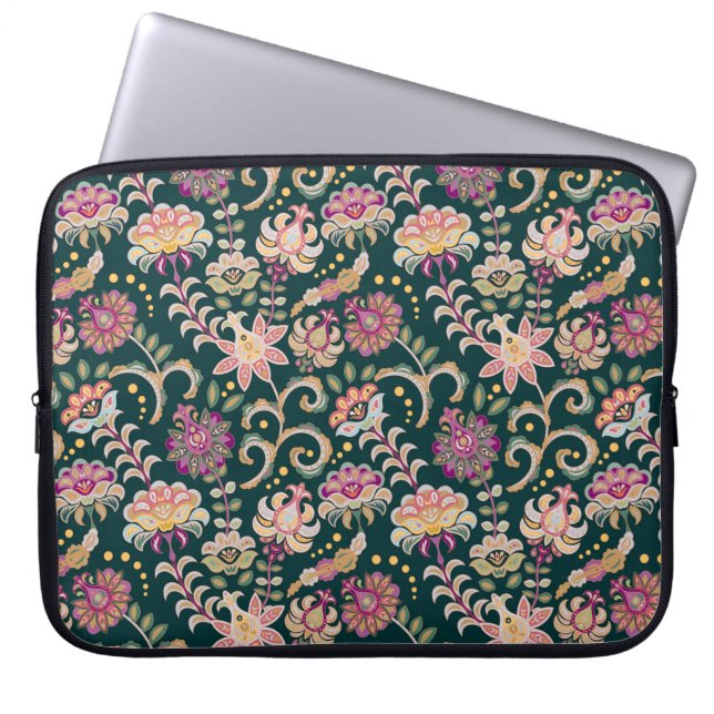 Seamless floral background. Pink flowers and leafs Laptop Sleeve (Front)