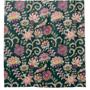 Seamless floral background. Pink flowers and leafs Shower Curtain