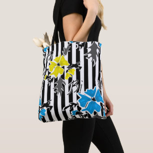 Seamless floral blue yellow flowers grey leaves st tote bag