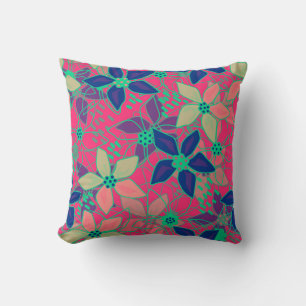 Seamless floral flowers pattern bright summer red cushion