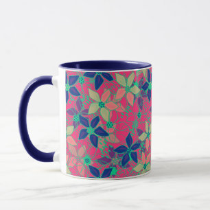 Seamless floral flowers pattern bright summer red mug