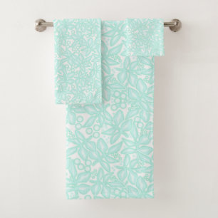 Seamless floral light green flowers lace leaves wh bath towel set