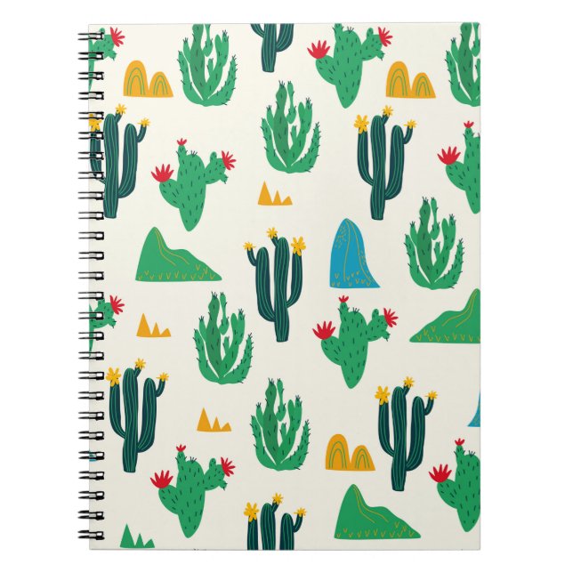 Seamless floral natural abstract cactus pattern on notebook (Front)