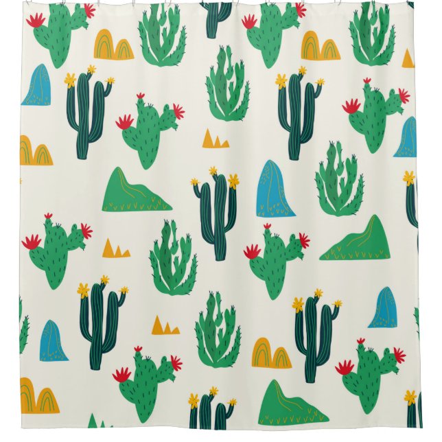 Seamless floral natural abstract cactus pattern on shower curtain (Front)